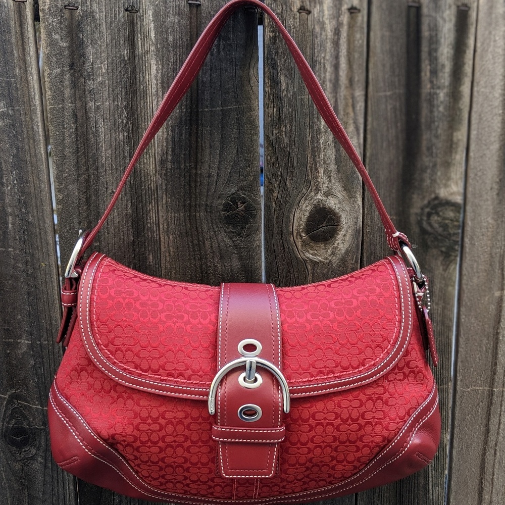 Soho Signature Buckle Flap Red Canvas Shoulder Bag